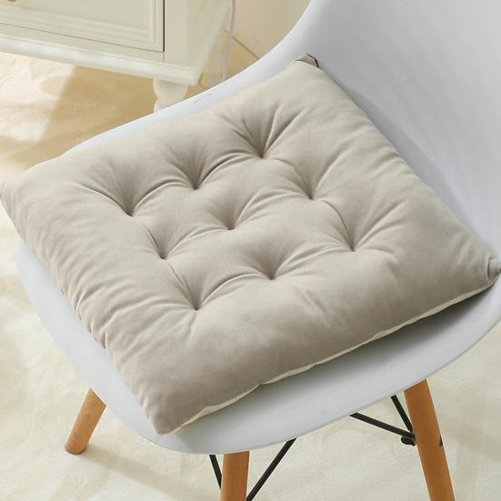 Decorative Contrast Edging Seat Pad Square Chair Cushion, Soft Plush Cushion with Straps, 15.75" x High Resilience Tatami Non Slip for Dining