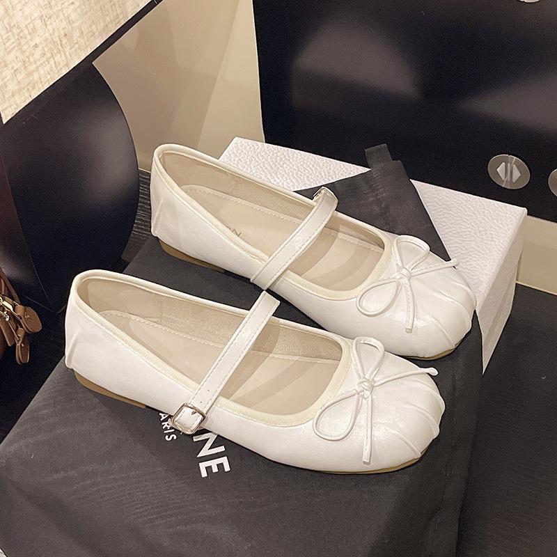 Mary Jane shoes bow single shoes women 2025 soft-soled shallow mouth flat-soled beanie shoes women