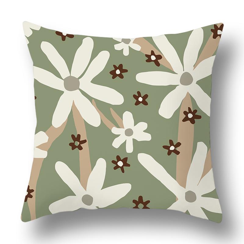 Nordic Abstract Green Geometric Pillowcase Flower Print Home Petal Velvet Pillow Cushion Cover