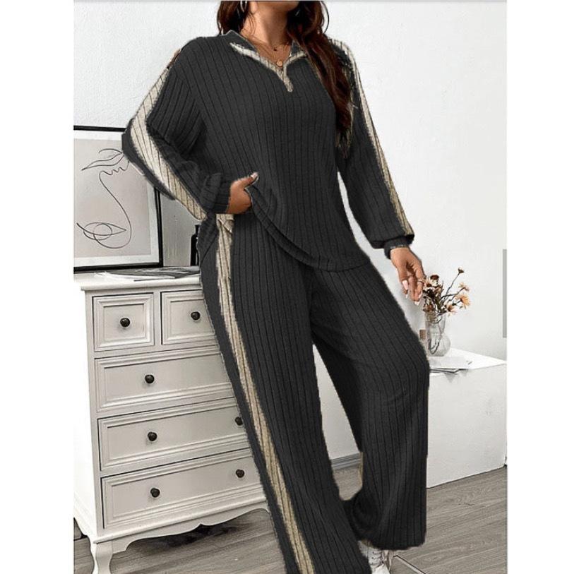 

Women s Autumn Design Casual Set Long-sleeved Sweatshirt + Wide-leg Pants Two-piece Set 2XL чорний