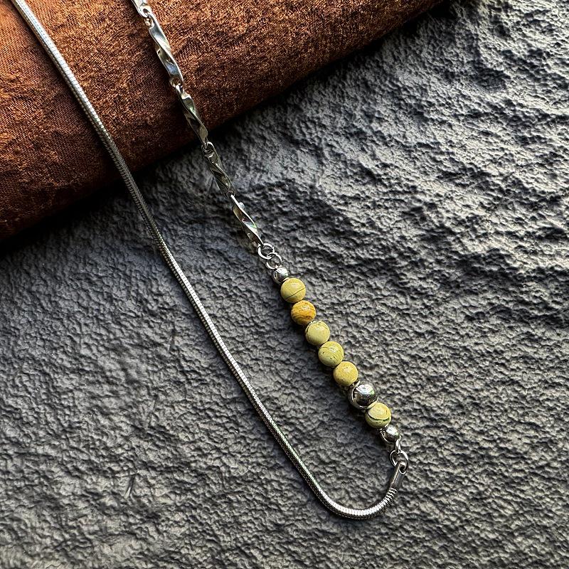 Gaga Desert Oasis Genderless Stone Necklace: Textured Stainless Steel Clavicle Choker for Men & Women