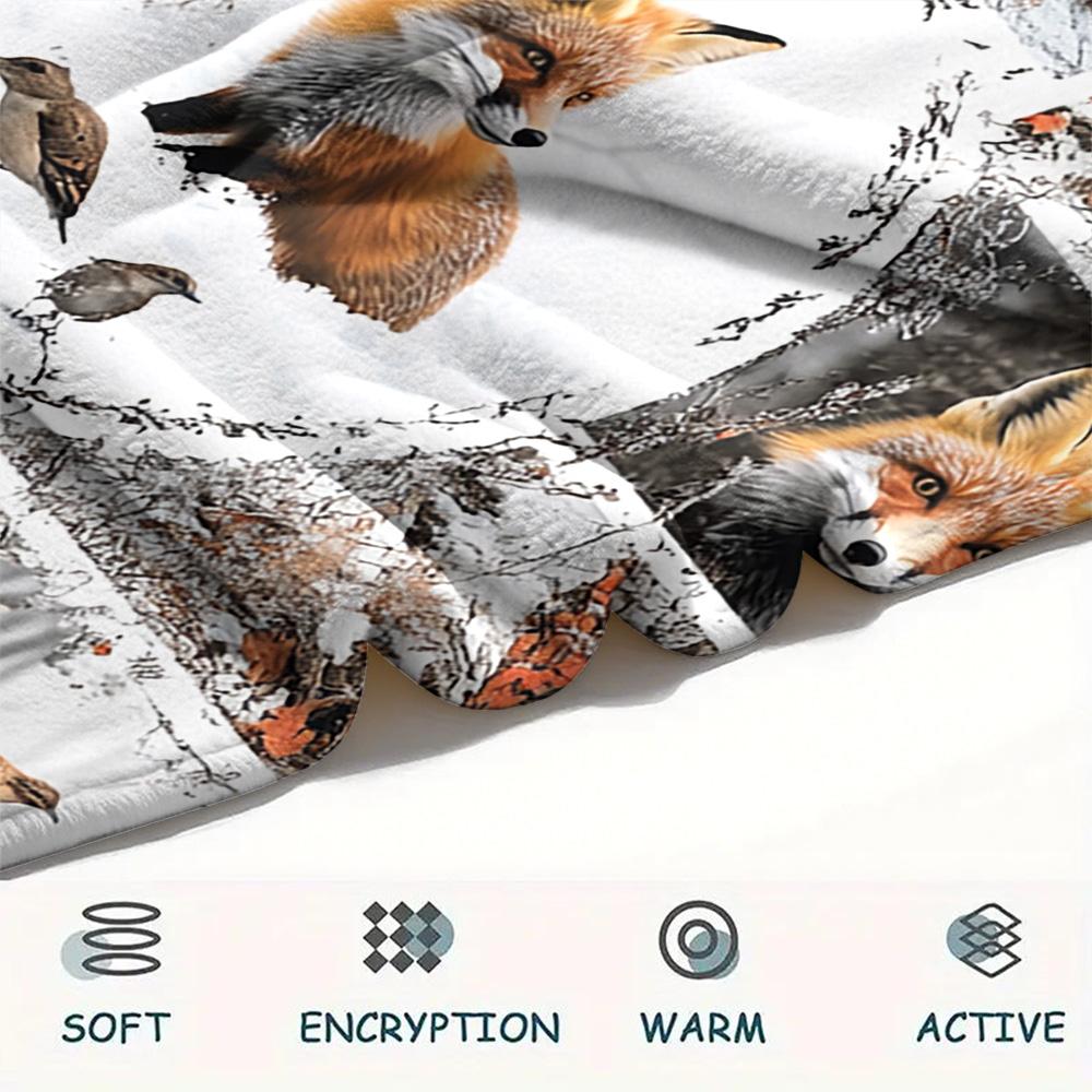 Fox Print Flannel Blanket, High quality Comfortable for All Seasons, Home Decor, Warmth and Comfort, Perfect for Christmas Gifts