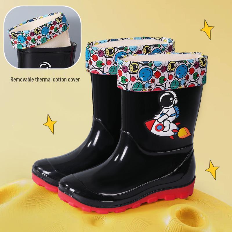 Kids' Waterproof Cartoon Rain Boots - Non-Slip Rubber Shoes for Boys & Girls, Warm Long Mid-High Top Design