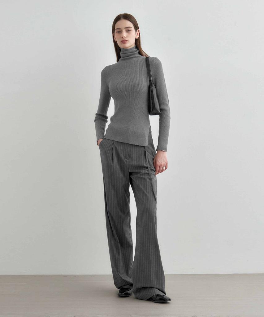 MONGDOL [Belt Set] Striped One-Pleat Wide Slacks Gray Mdpt025Stgray