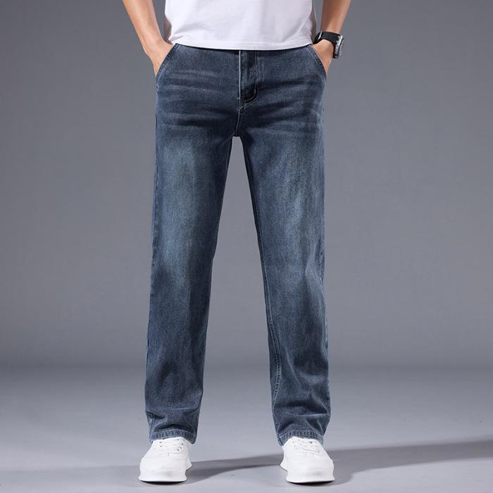 Herren Winter Warm Fleecegefüttert Dick Dehnbar Business Casual Jeans Leichte Hosen Bürokleidung