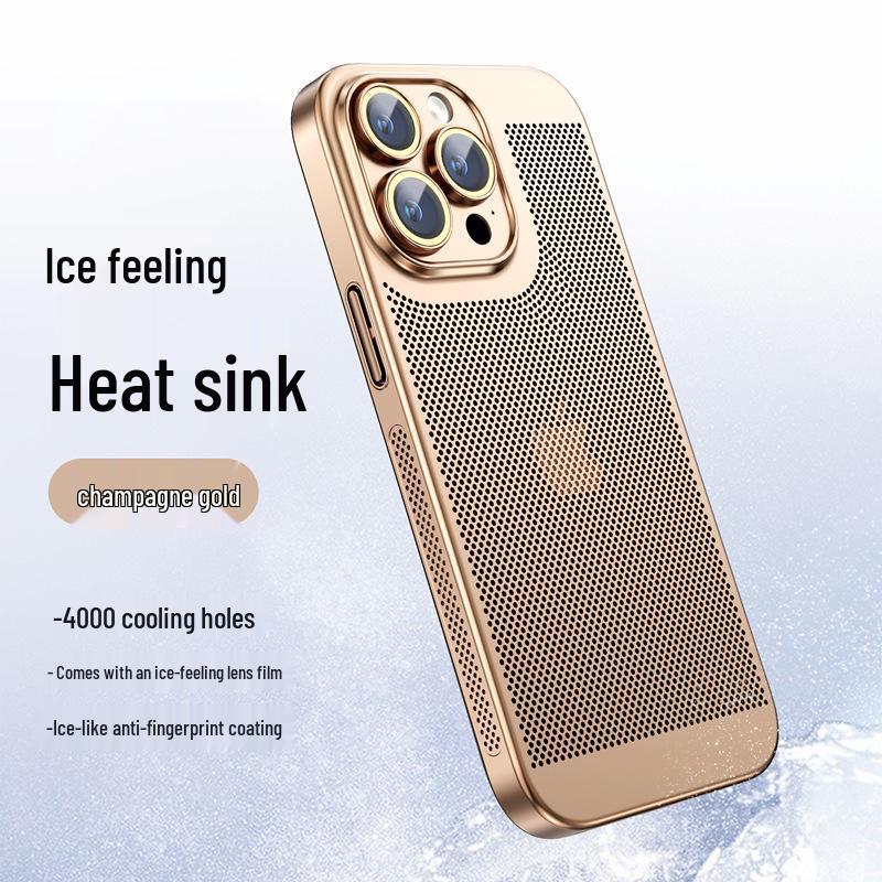 Electroplated Heat Dissipation Phone Case for iPhone 14 Pro Max and 13 with Lens Protection (16 Grid)