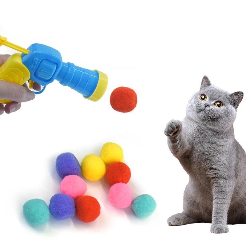 Cat Plush Ball Shooting Gun Relieving Depression Silent Ball Cat Toy Mini Shooting Gun Games Plush Ball Toys Pet Supplies