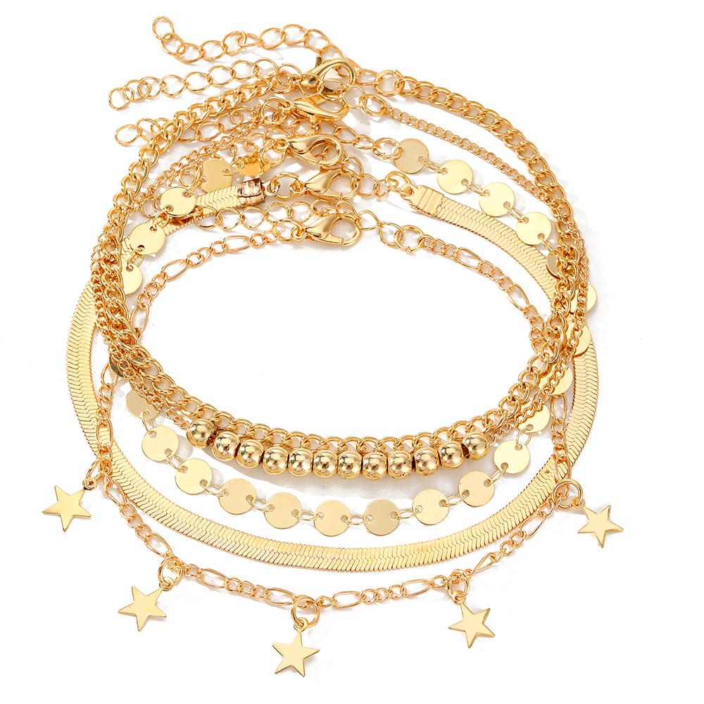 

Браслет-цепочка со звездой и змеей, 5 шт., роскошные аксессуары для вечеринки, ночного клуба, ювелирный подарок, многослойный ножной браслет, 5 шт., золотая цепочка, женские сексуальные аксессуары золотой