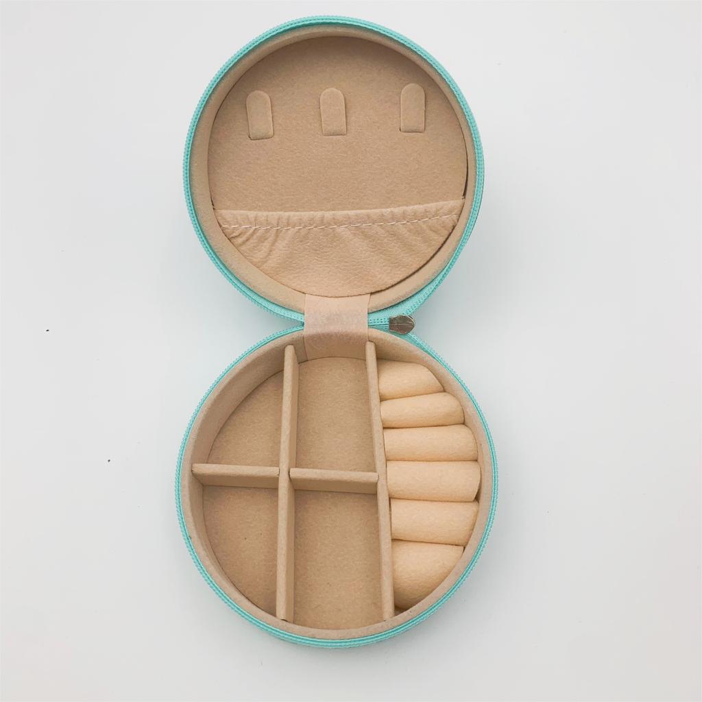 Cutie de bijuterii rotundă portabilă, coliere, cercei, inele, organizator de bijuterii, afișare de călătorie, cutie de bijuterii din piele PU, cutie de depozitare