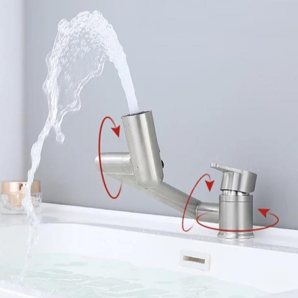Foldable Bathroom Basin Faucet Stream Sprayer Hot Cold Water Tap Stainless Steel Mixer Wash Tap Aerator 360° Rotation Swing Arms