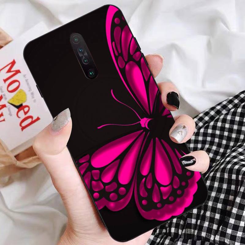 Beauty Pink Butterfly Phone Case For Redmi 9 5 S2 K30pro Silicone Fundas for Redmi 8 7 7A note 5 5A