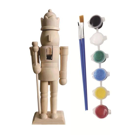 18CM Noël Bois Non Fini Figurine Casse-Noisette Bricolage Vierge Non Peint Figurine de Soldat Ornement Décoration Fête de Vacances