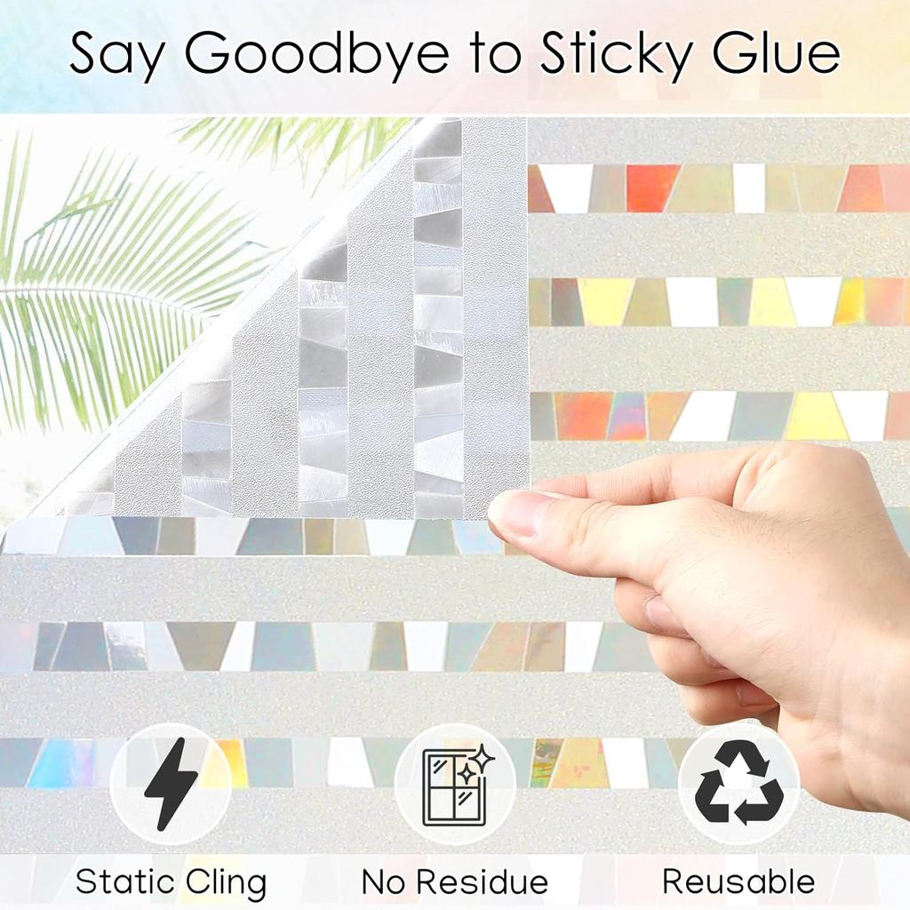 Gökkuşağı Pencere Gizlilik Filmi Vitray Pencere Yapışkanı Yapışkansız Çıkarılabilir Statik Yapışkan Dekoratif Pencere Etiketi Ev için