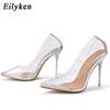 Clear PVC Transparent Womens Pumps Stripper Perspex Stilettos High Heels Point Toes Party Nightclub Silver Shoes