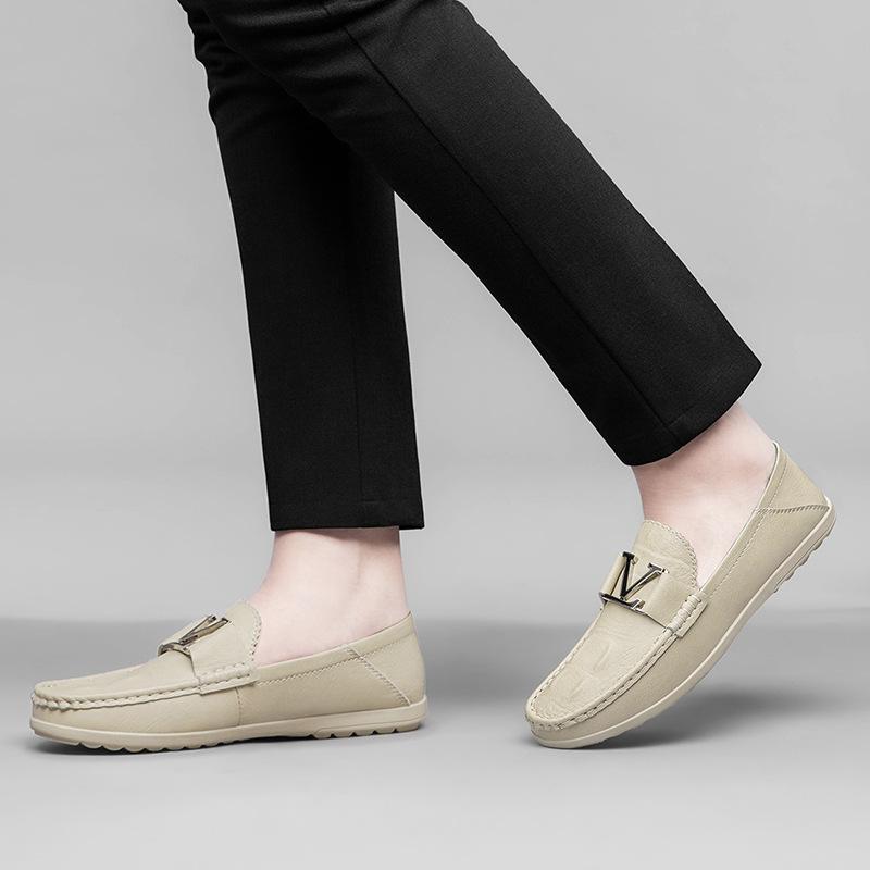 Doudou Shoes Men's Soft Soles, Cowhide Shoes Men's One-pedal Round Head Versatile Soft Leather Casual Shoes