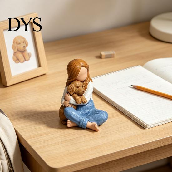 Unique Birthday Gifts for Her Faceless Girl Hugging Puppy Figurine, Miniature Resin Statue, Cute Desktop Sculpture Ornament Figurines Windowsill Home