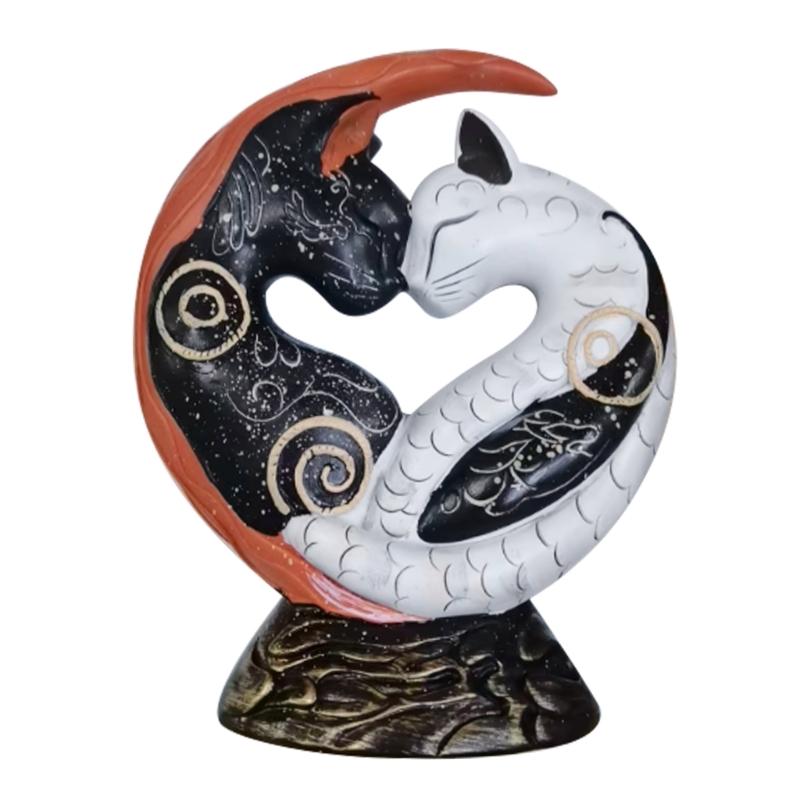 

Black and Yin Yangs Art Desk Decors,Resin Yin Yangs Cats Sculpture Tabletop Ornament for Home Office Decorations 1