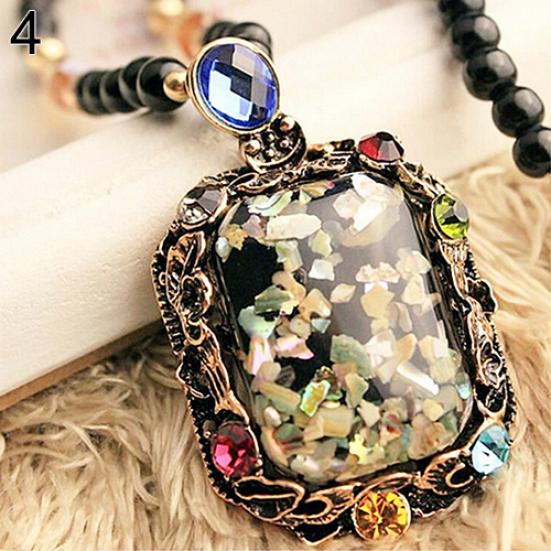 Colorful Shell Faux Opal Statement Bib Pendant Necklace Sweater Chain Gift