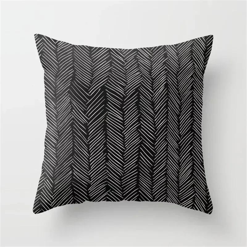 Nordic Stripes Geometric Cushions Cover  Black White Grey Polyester Pillowcase Sofa Car Home Decorative Pillow Case