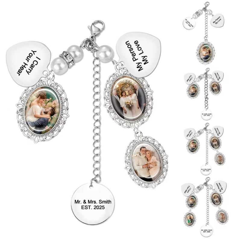 Bridal Lacy Memorial Pendant with Glass Photo Frame Bouquet Photo Frame Pendant for Wedding Bouquet Custom Decoration