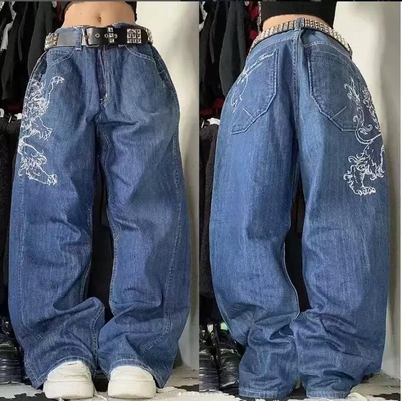 LUXEON New Retro American Street Hip-hop Loose Jeans Female Y2K Harajuku High Waist Wide Leg Pants Gothic Wide Pants Street Pants