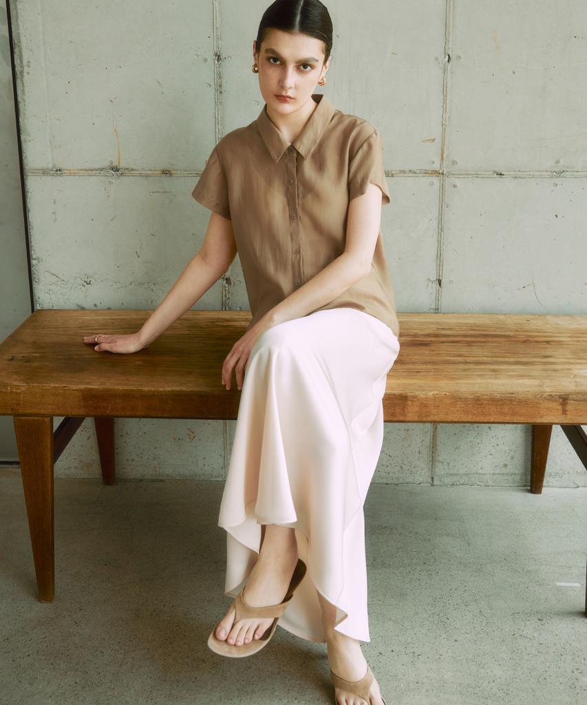 ZEROSTREET Lezero Satin Long Skirt / Cream