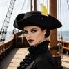 Classic Retro Tricorn Hat Wide Brim Pirate Headwear Pirate Feathers Hat  Halloween Party