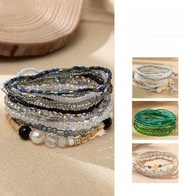 Boho Perlenarmband Instagram-inspiriert Nischenstil Farbblock-Stapelarmband-Set