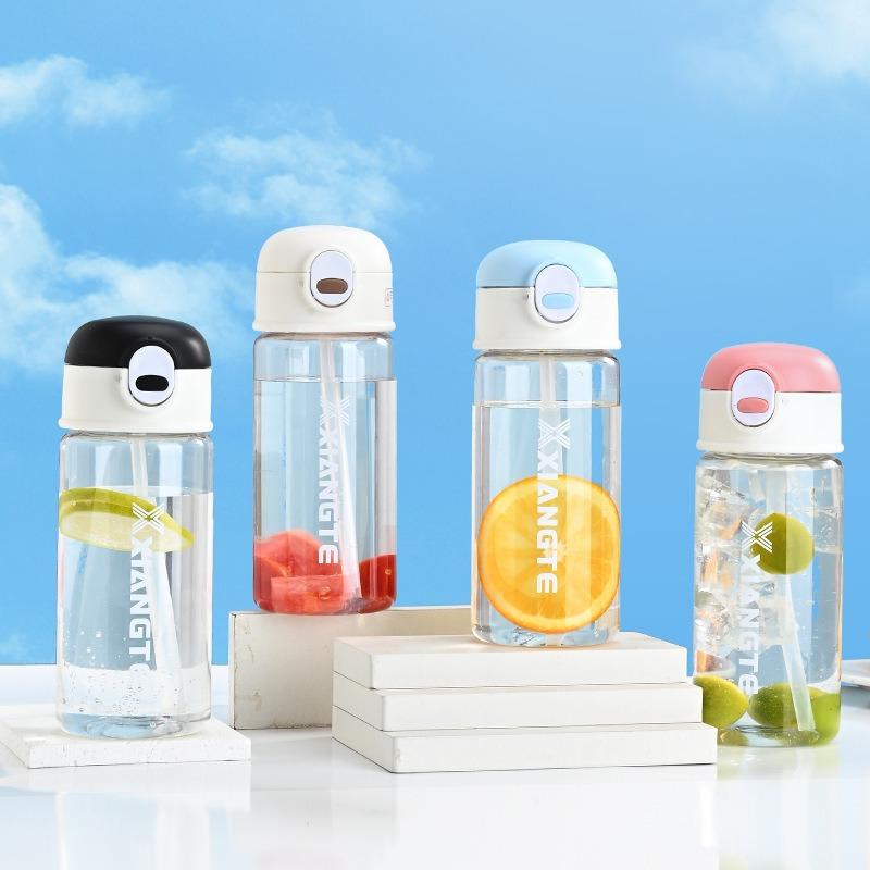 Water bottle summer large-capacity plastic water cup with straw anti-drop transparent small portable boys and girls sports