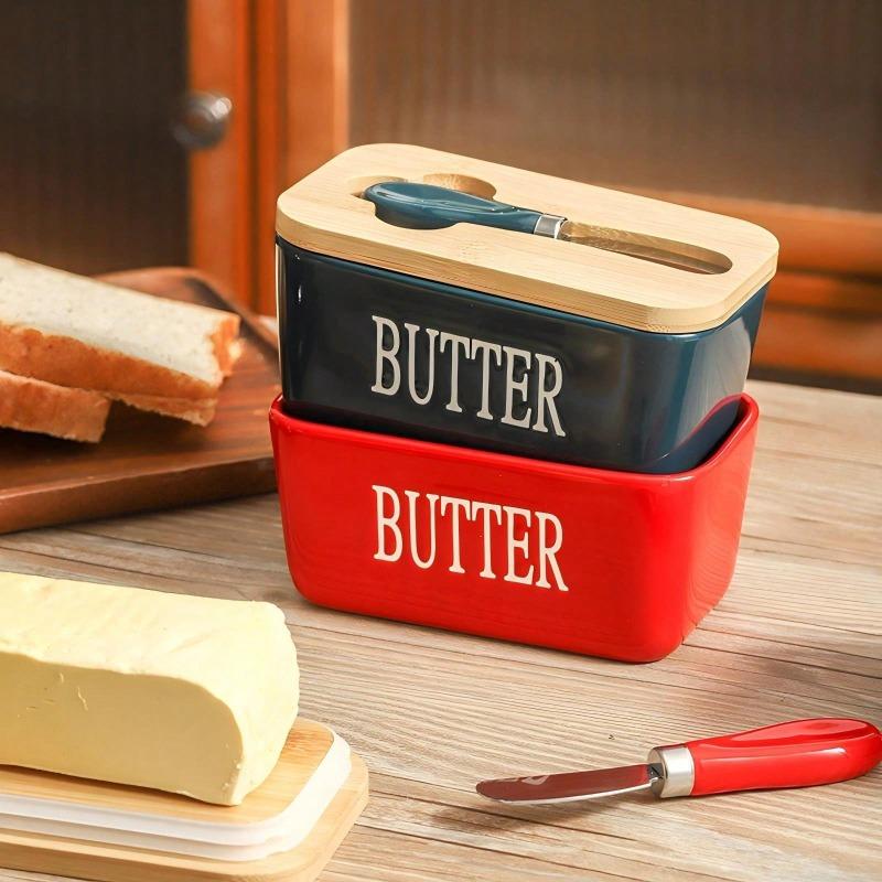 Ceramic Butter Cup with Lid and Knife Is Perfect for Cheese Yellow Oil Cans. Creative and Interesting Design Is Convenient