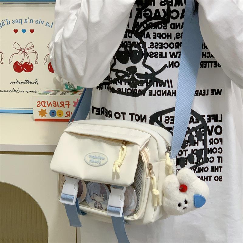 

Japanese contrasting color shoulder bag cute small fresh pain bag girl student simple casual light transparent messenger bag single bag белый