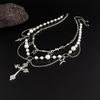2pc Elegant Crosses Pearls Necklace Versatile Crosses Pendant Pearls Necklace Jewelry for Faithful Fashionistas