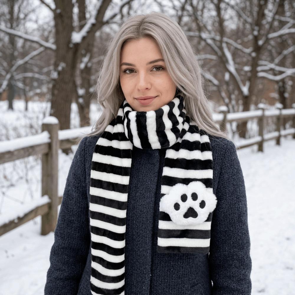 Soft Winter Scarf Stripe Long Plush Muffler Kawaii Neck Wrap  Daily Wear