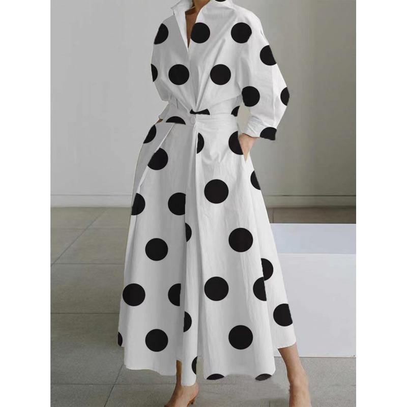 

Жіноча сукня Commuter Fashion POLO з коміром-поло та довгими рукавами, еластичною талією, гойдалки XXXL білий/чорний