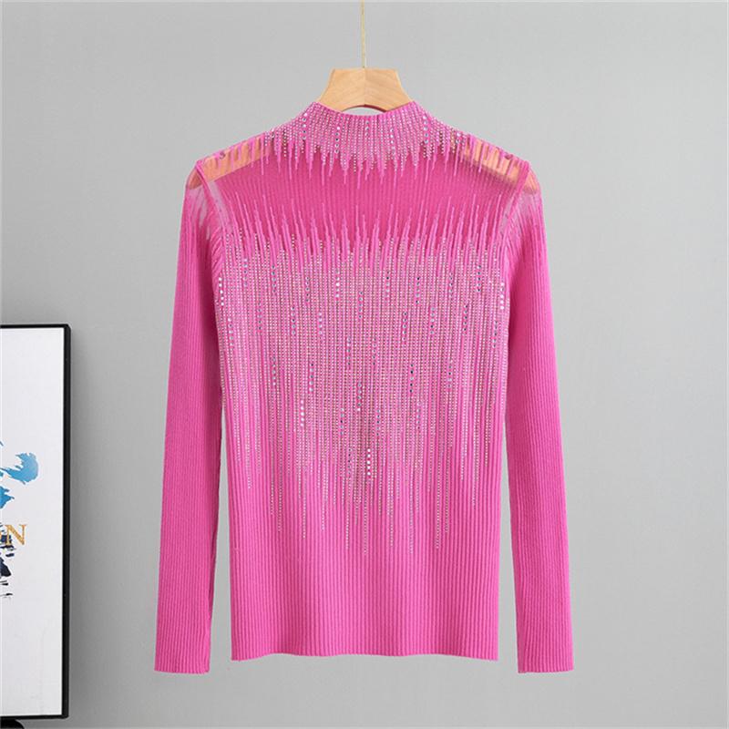 

Женский летне-осенний тонкий вязаный свитер с вставками и горячими бриллиантами, стильный свитер для верхней одежды One Size розы красного