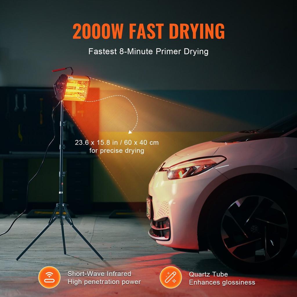 Handheld/Stand Infrared Paint Curing Lamp 2000W for Auto Drying Heating