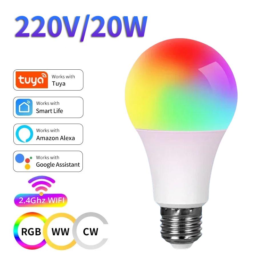 E27 Tuya WiFi Smart LED Light Bulb Smart Home RGB Dimmable Lamps Smart Life App Voice Control With Alexa Google Assistant Alice