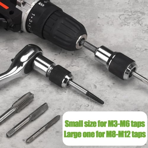 Bestgle Adjustable Socket Set Adapter, 2 Tap Sockets, Large + Small, 3/8 Drive 6-1/2 Inch, for Tight Work Areas, Reamers, and Threading with Square Wr