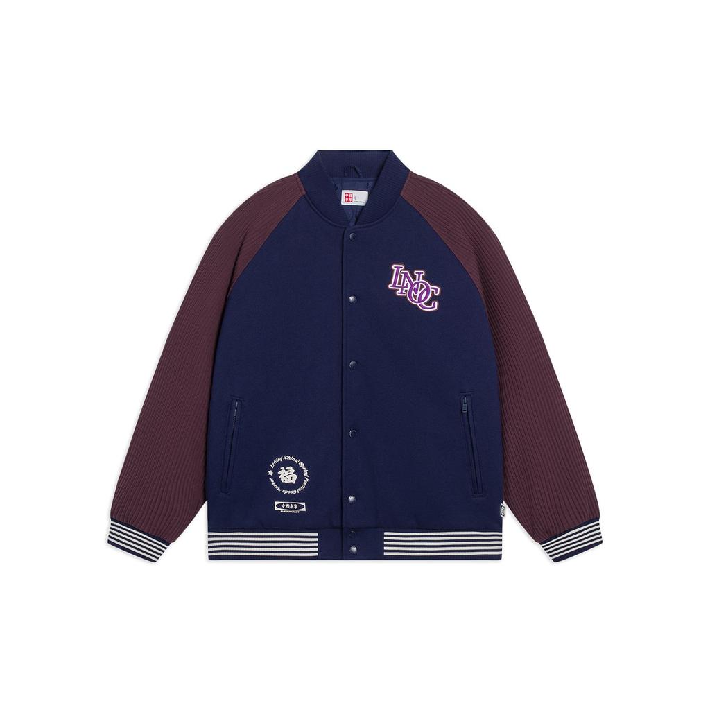 Li Ning X China  Collaboration Letter Embroidery Single-Breasted Loose Long Sleeve Cotton Jacket Unisex Jacket Deep-Navy AFMT005-2