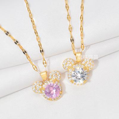 Mickey Mouse Necklace Female High Sense Versatile Cute Cartoon Zircon Pendant Necklace