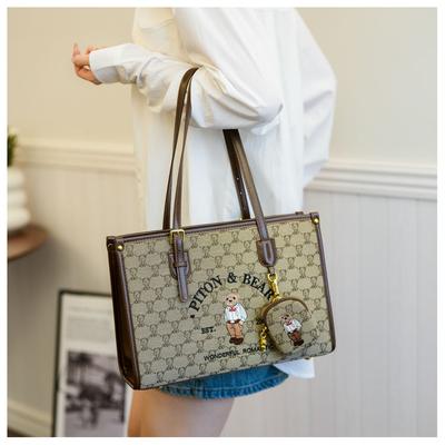 Harajuku Bear Cute Tote Bag Women Vintage Embroidery Chic Casual Shoulder Bags Ladies Retro Large Capacity Handbag New