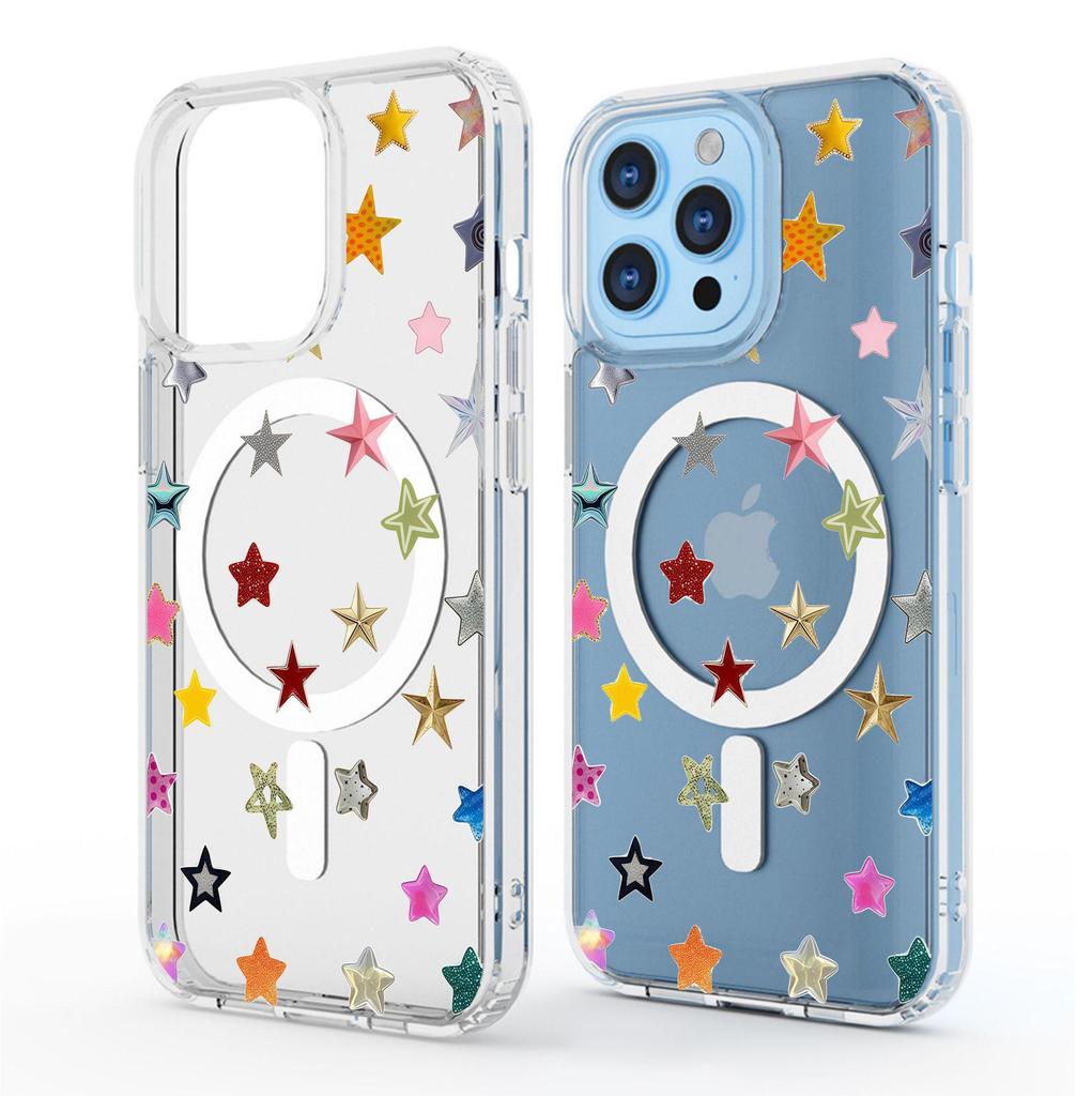 Cute Heart Magnetic Case for iPhone 14-17 Pro Max - Transparent Full Coverage