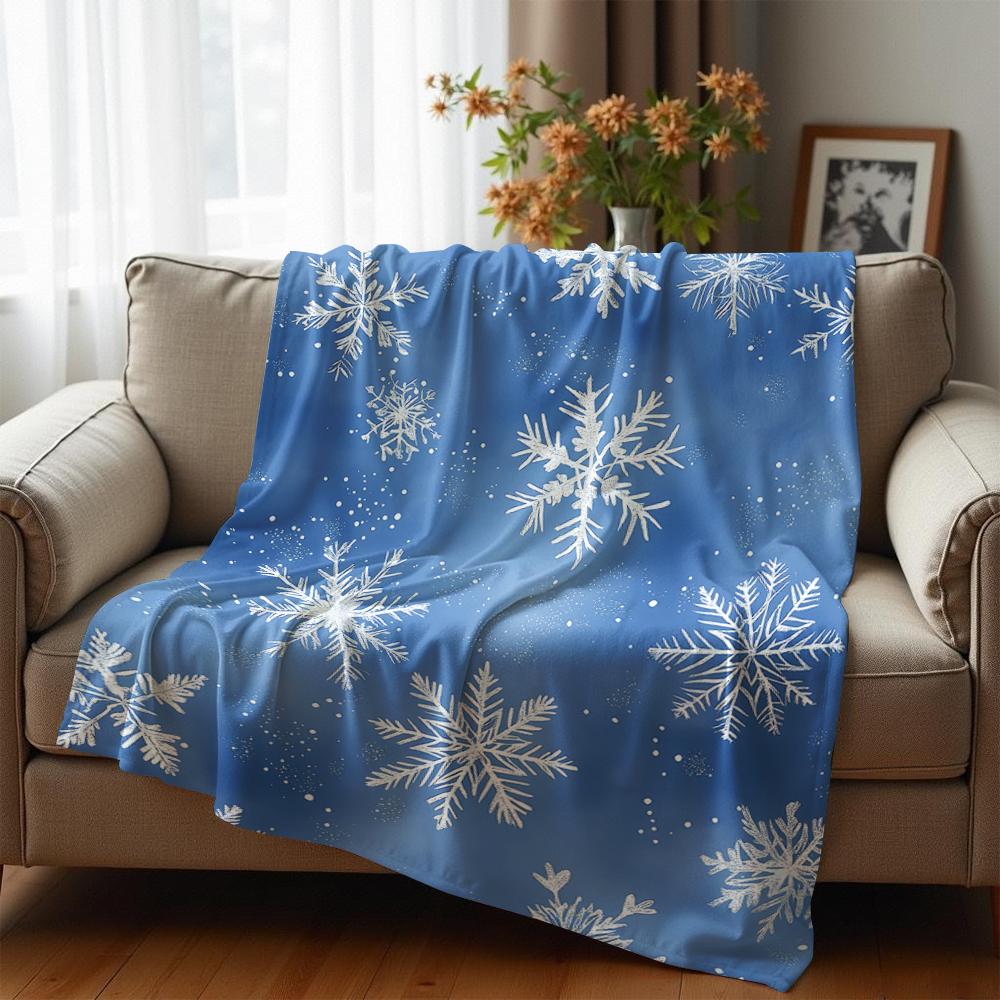 Soft Blue Snow Motif Cartoon Anime Print Flannel Blanket Soft Warm Throw for Kids Bedroom Sofa Christmas Office Car