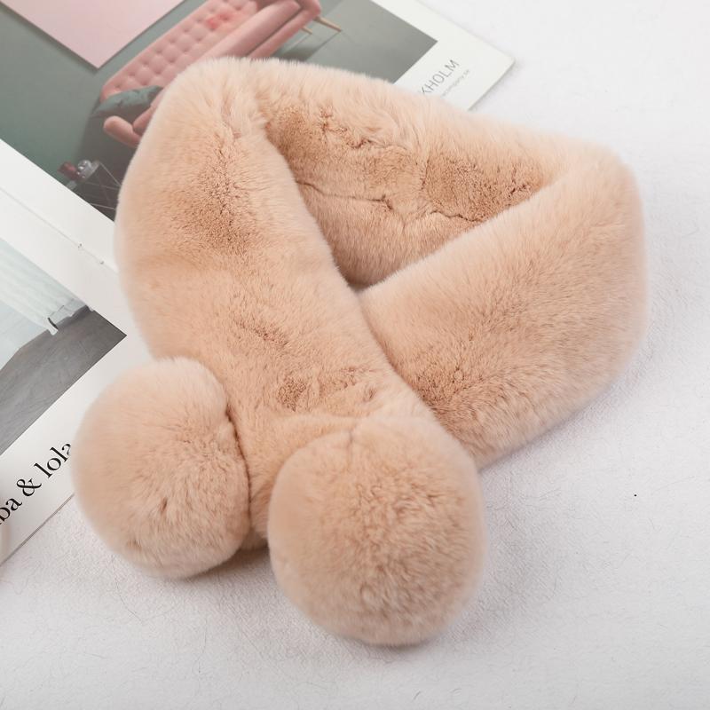Women Winter Real Rabbit Fur Scarf With Button Fashion Female Warm Natural Soft Fur Scarves High Quality Neck Warmer Double ball