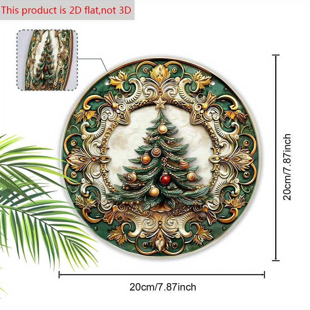 Wooden Christmas Sign with Christmas Tree Pattern - Navidad Round Sign for Front Door Wall Hanging Decor - Ideal Christmas Decoration