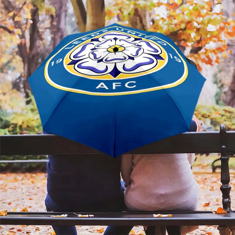 1 PC Automatic Folding Umbrella - Leeds Football Club Pattern Portable Foldable Design With 8 Ribs Christmas Birthday Gifts