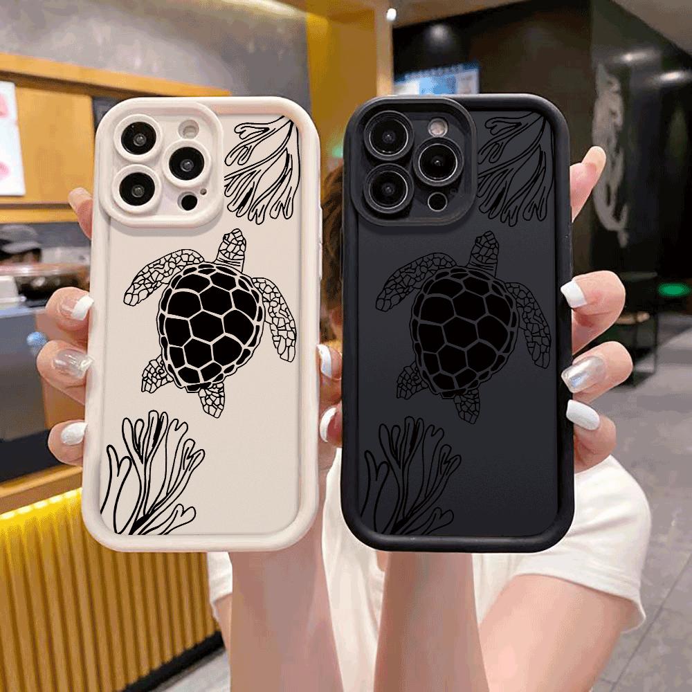 Black and White Sea Turtle Shockproof Phone Case for Xiaomi Redmi Note 14 13 12 11 10 9 8 7 Pro Anti-Slip Soft TPU Cover
