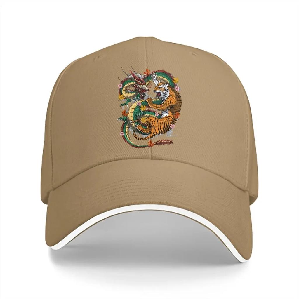 Pure Color Dad Hats Japanese Dragon Tiger Battle Men's Hat Sun Visor Adjustable Baseball Caps YinYang Peaked Cap