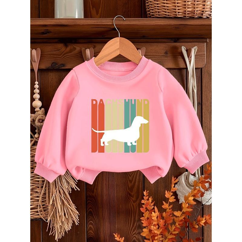 A Lightweight Round-Neck Sweatshirt for Baby Girls Aged 0-3 Years, Featuring a Letter And Puppy Print