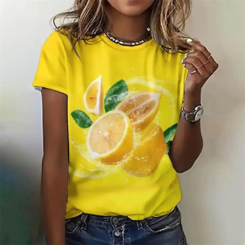 Summer Round Neck 3D Fruit Print Top Fashionable Casual Short Sleeved Women's T-shirts